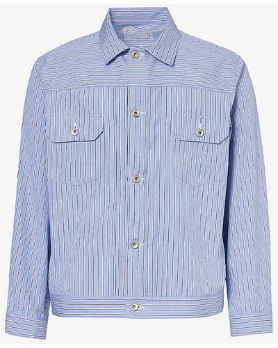 Sacai X Thomas Mason Striped Cotton Overshirt - Blue