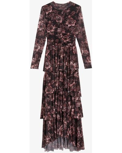Ted Baker Janeti Floral-print Tiered Stretch-woven Maxi Dress - Purple