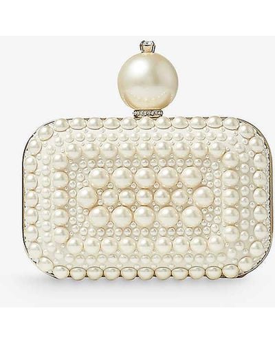Jimmy Choo Micro Cloud Pearl And Crystal-embellished Suede Clutch Bag - Natural