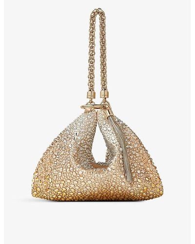 Jimmy Choo Callie Crystal-embellished Satin Clutch Bag - Natural