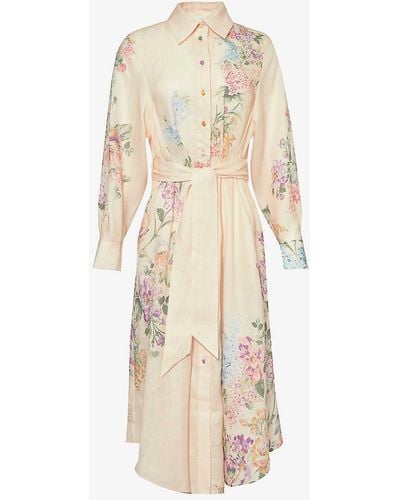 Zimmermann Halliday Floral-print Linen Maxi Dress - Natural