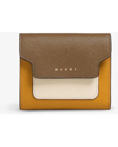 Marni Logo-print Zip-up Leather Wallet - Natural