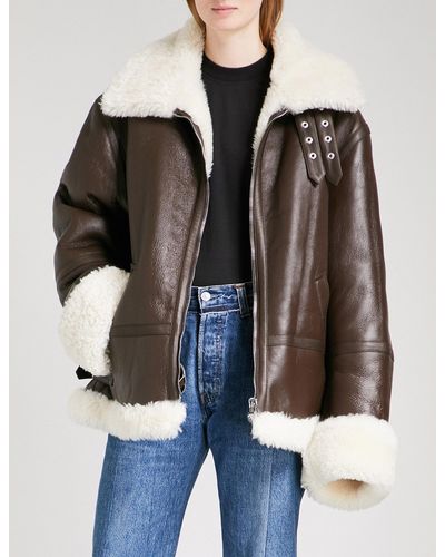 Vetements Oversized Shearling Leather Jacket - Brown