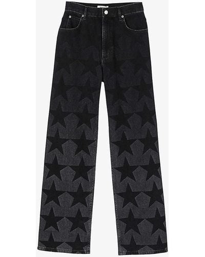 Sandro Hamilton Star-motif Straight-leg Denim Jeans - Black