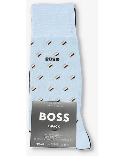 BOSS Stripe-motif Pack Of Two Cotton-blend Socks - Blue