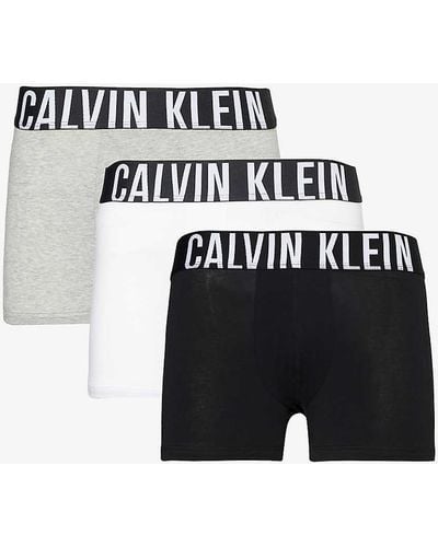 Calvin Klein Logo-waistband Pack Of Three Recycled Cotton-blend Trunk - Black