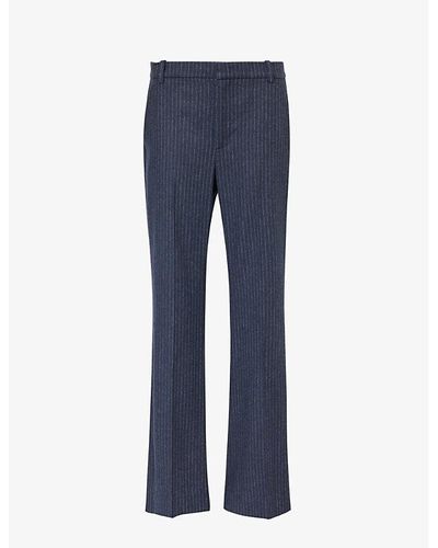 Vince Pinstriped Straight-leg Mid-rise Woven Pants - Blue