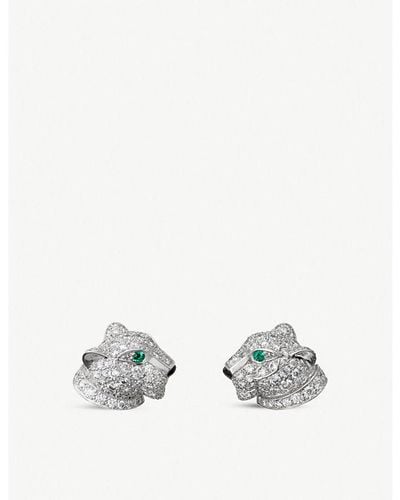 Cartier Panthère De 18ct White-gold, Diamond, Onyx And Emerald Earrings
