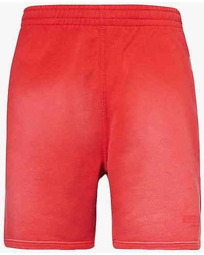 Represent Brand-plaque Faded-wash Cotton-jersey Shorts - Red