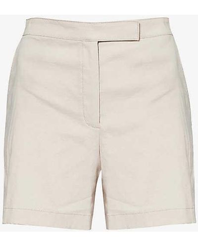 Theory Woven-texture Mid-rise Linen-blend Shorts - Natural