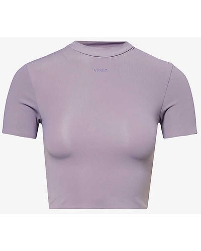 GYMSHARK Everywear Comfort Logo-print Cropped Stretch-jersey T-shirt - Purple