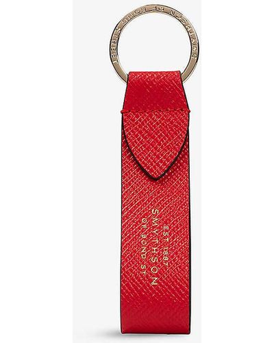Smythson Panama Leather-strap Keyring - Red