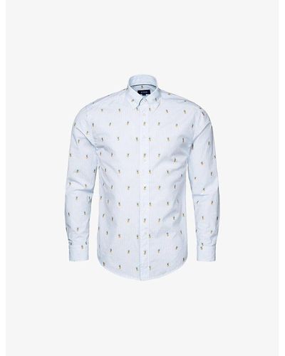 Eton Pineapple-embroidered Slim-fit Cotton Shirt - Blue