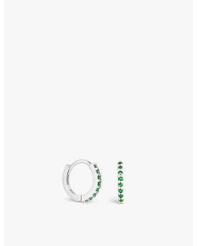 Astrid & Miyu Emerald Green Rhodium-plated Sterling And Cubic Zirconia huggie Earring - Metallic