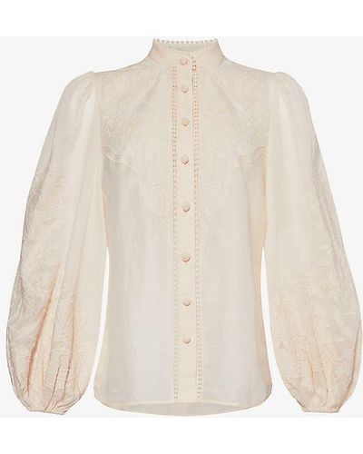 Zimmermann Ottie Floral-embroidered Linen Shirt - White