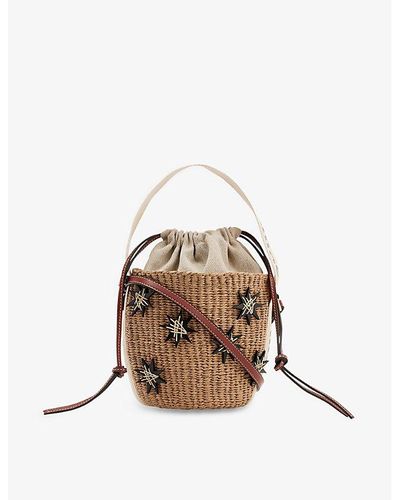 Chloé Woody Star-embossed Raffia And Leather Basket Bag - Metallic