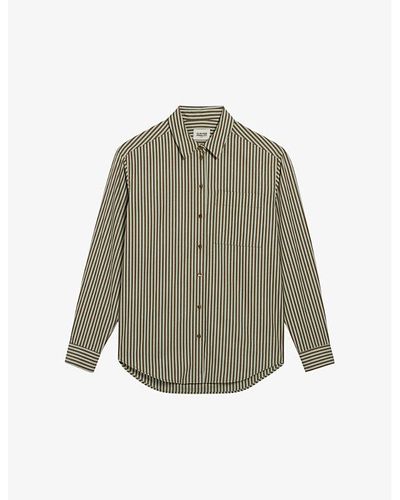 Claudie Pierlot Roche Stripe-pattern Relaxed-fit Cotton Shirt - Gray