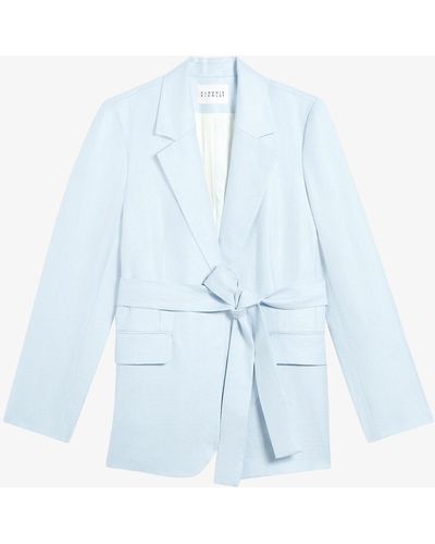 Claudie Pierlot Victorieuse Belted Single-breasted Woven Blazer - Blue