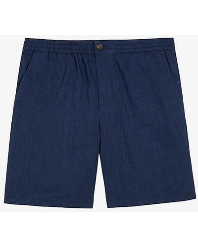 Ted Baker Brixtun Elasticated-waistband Linen-blend Shorts - Blue