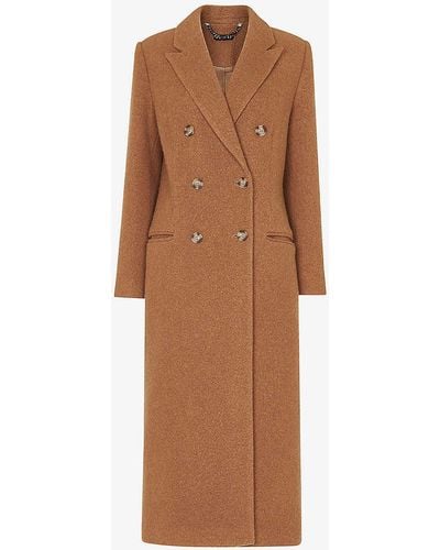 Whistles Point-collar Double-breasted Textured-wool Coat - Brown