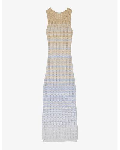 Sandro Zig-zag Weave Pointelle-knit Maxi Dress - White