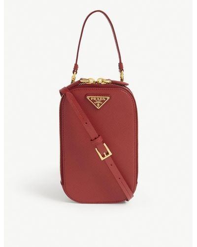 Prada Galleria Leather Phone Cross-body Bag - Red