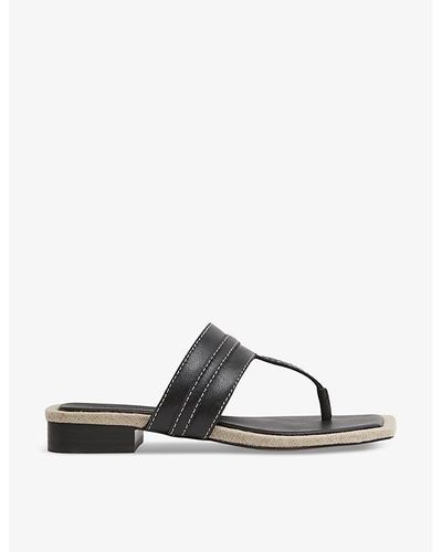 Reiss Quin Thong Leather Sandals - Black