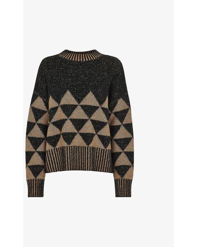 Whistles Geometric-intarsia Wool And Recycled Nylon-blend Jumper - Black