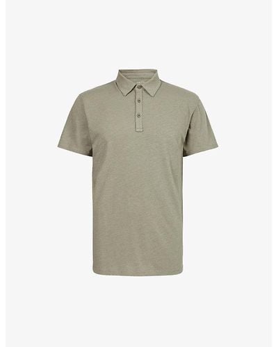 AllSaints Figure Raw-edge Organic Cotton-jersey Polo Shirt - Gray