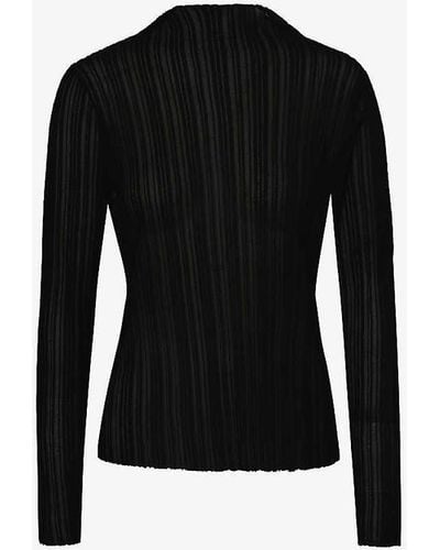 Anine Bing Amy Striped Recycled Viscose-blend Top - Black