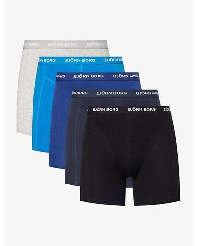 Björn Borg Branded-waistband Pack Of Five Stretch Recycled-polyester Boxers X - Blue