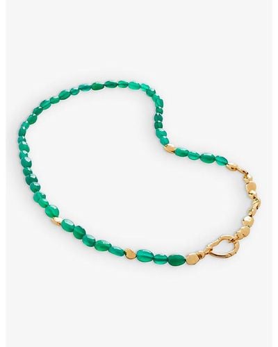 Monica Vinader Beaded-chain 18ct Yellow -plated Vermeil Recycled Sterling-silver And Green Onyx Necklace