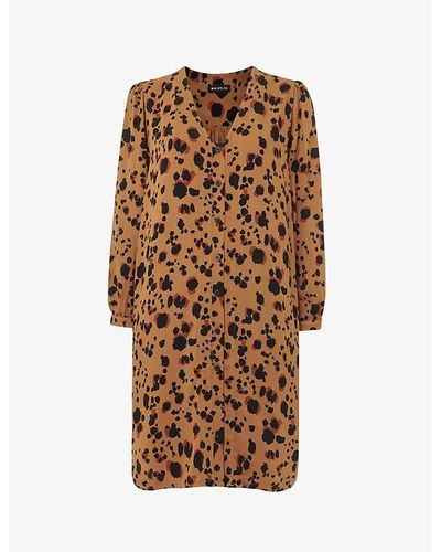 Whistles Leopard-print V-neck Woven Mini Dress - Brown