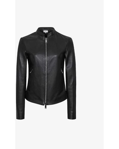 Reiss Allie Slim-fit Leather Biker Jacket - Black