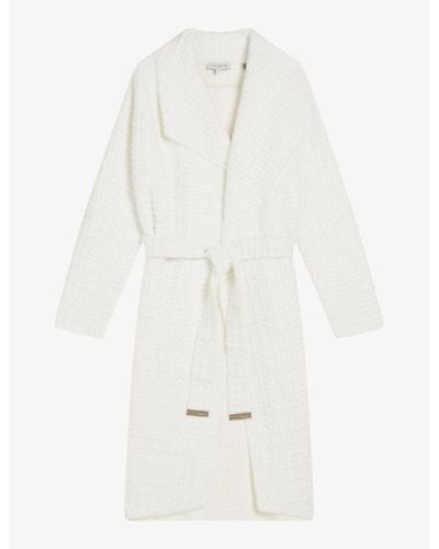 Ted Baker Maxence Wrap-front Textured Knitted Coat X - White