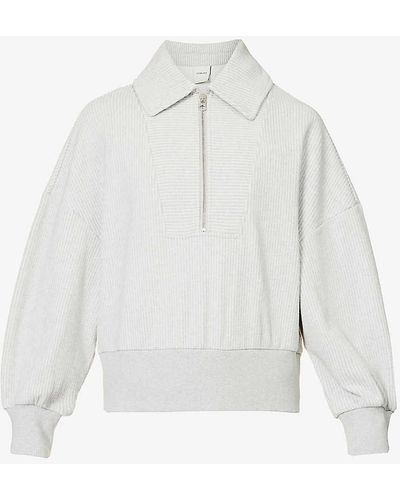 Varley Blair Half-zip Fastened Ribbed Cotton-blend Sweatshirt - White