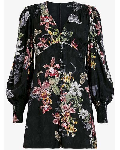 AllSaints Auden Sanibel Floral-print Woven Mini Dress - Black