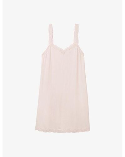 The White Company Lace-trim V-neck Stretch-woven Night Dress - Pink