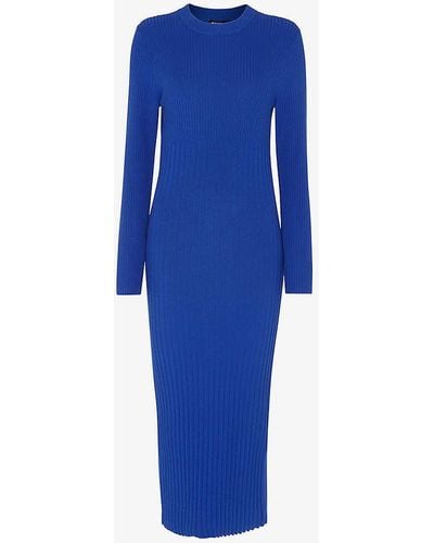 Whistles Round-neck Ribbed Knitted Midi Dress - Blue