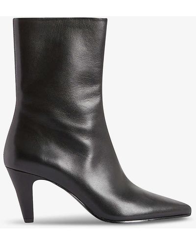 Claudie Pierlot Seamed Pointed-toe Leather Heeled Ankle Boots - Black