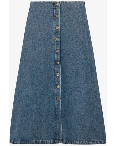 Claudie Pierlot Button-up Flared Mid-rise Denim Midi Skirt - Blue
