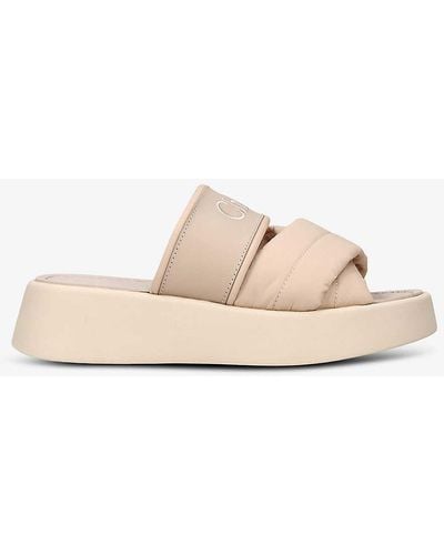 Chloé Mila Logo-embellished Woven And Leather Wedge Sandals - Natural