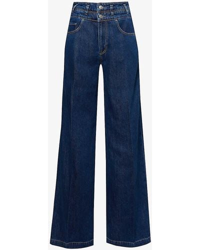 PAIGE Portia Double-waistband Wide-leg High-rise Jeans - Blue