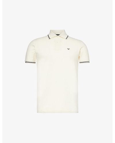 Emporio Armani Brand-patch Split-hem Stretch-cotton Polo Shirt X - White