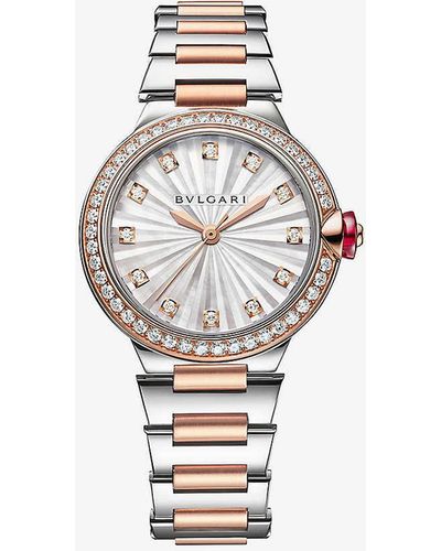 BVLGARI Re00010 Lvcea 18ct Rose-gold, Stainless-steel, 1.3000ct Brilliant-cut Diamond And Mother-of-pearl Automatic Watch - White
