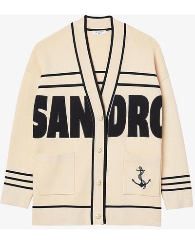Sandro Santana Logo-embroidered Oversized-fit Knitted Cardigan - Natural