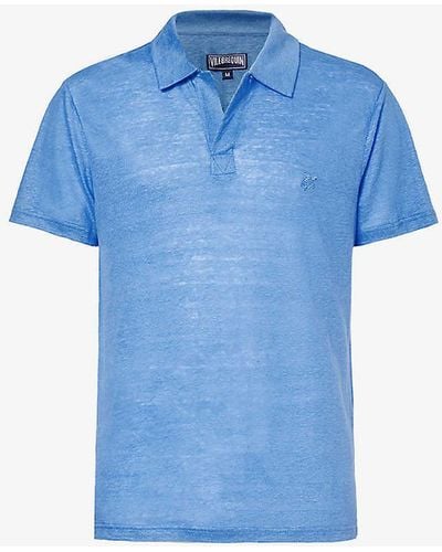 Vilebrequin Pyramid Brand-embroidered Relaxed-fit Linen Polo Shirt X - Blue