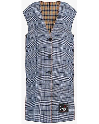 Marni Single-breasted Checked Relaxed-fit Wool-blend Waistcoat - Blue