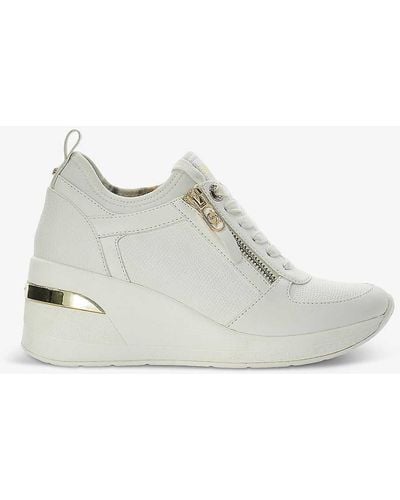 Dune Eilin Zip-embellished Faux-leather Wedge Trainers - White