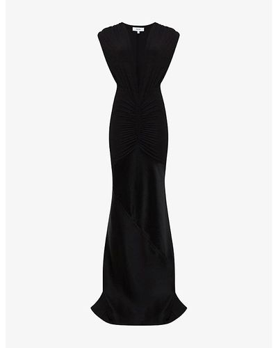 Reiss Noa Plunge-neck Slim-fit Woven Maxi Dress - Black
